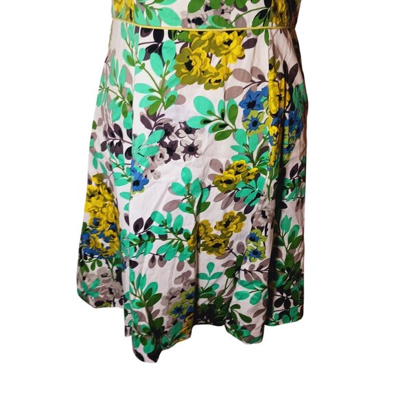 London Style Floral Multi Cap‎ Sleeve Back Cut-Out Cotton Fit & Flare Dress, 14 - Picture 3 of 11